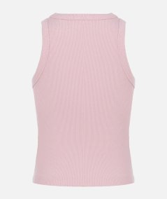 Top corto in maglia a coste rosa con ricamo