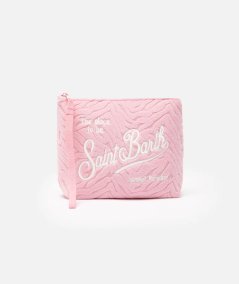 Pochette aline in spugna rosa con motivo zebra embrossed