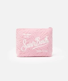 Pochette aline in spugna rosa con motivo zebra embrossed