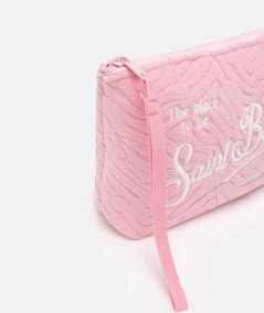 Pochette aline in spugna rosa con motivo zebra embrossed