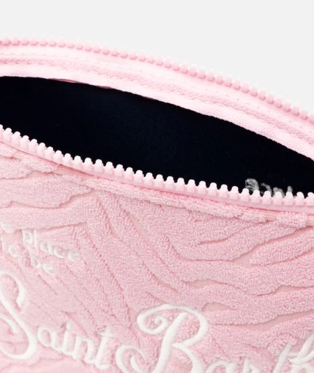 Pochette aline in spugna rosa con motivo zebra embrossed