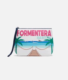 Pochette Aline in scuba con stampa cartolina Formentera
