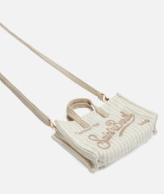 Beige Striped Print Linen Phone Bag
