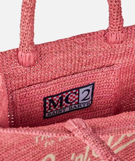 Borsa Colette in rafia rosa con ricami