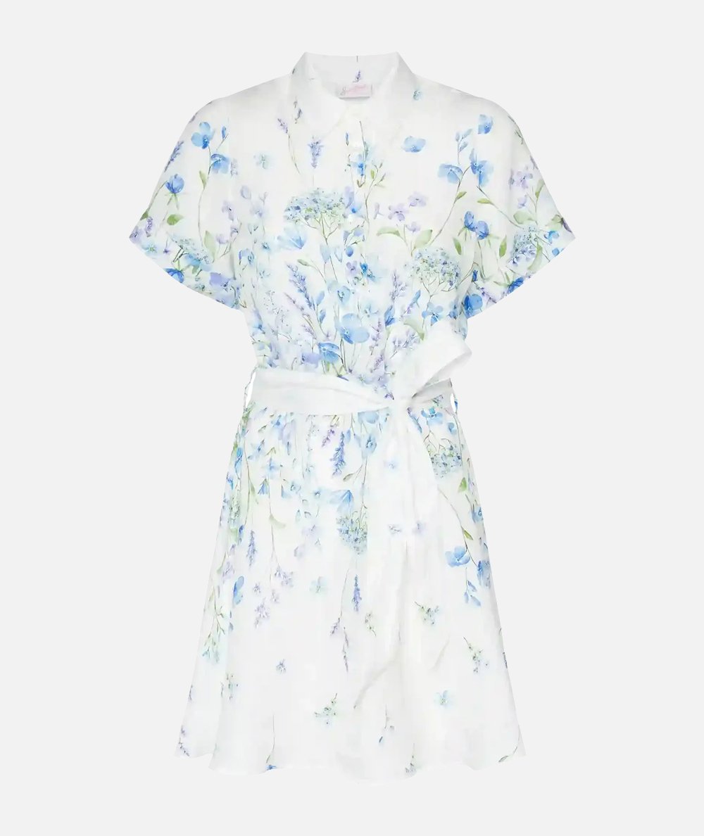 ABITO CORTO IN LINO LINEN FLOWER BLUE 01