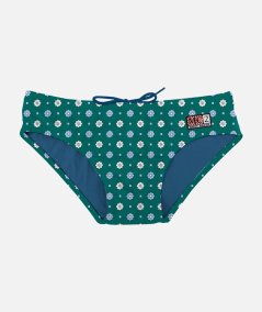 Costume da bagno slip da uomo verde con stampa micro cravatta