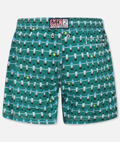 Costume da bagno da uomo in tessuto leggero verde con stampa biliardino
