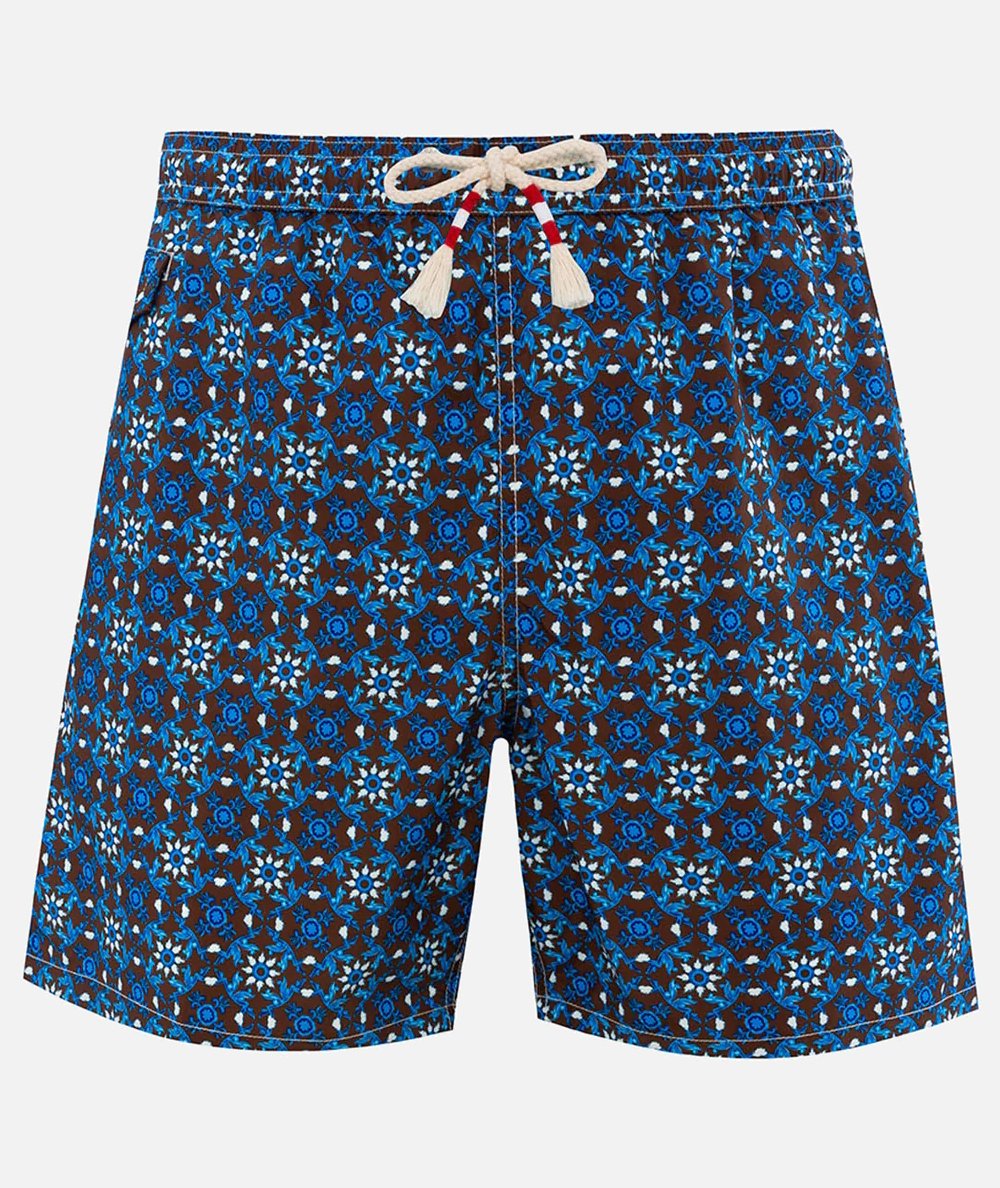 Costume da bagno boxer da uomo in tessuto leggero Lighting 70 con stampa maiolic