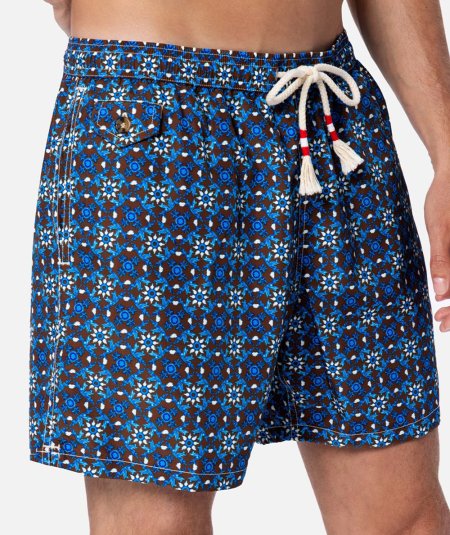 Costume da bagno boxer da uomo in tessuto leggero Lighting 70 con stampa maiolic