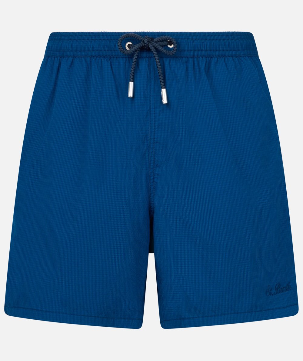 Costume classico leggero Patmos in seersucker a righe blu