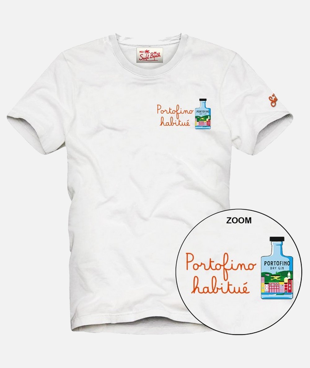 T-shirt Man in cotone con ricamo Portofino habituè