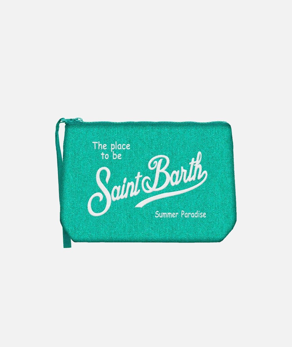 Pochette Aline effetto denim verde acqua