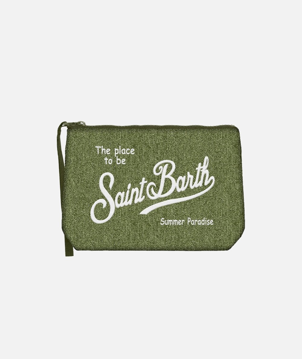 Pochette Aline effetto denim verde militare