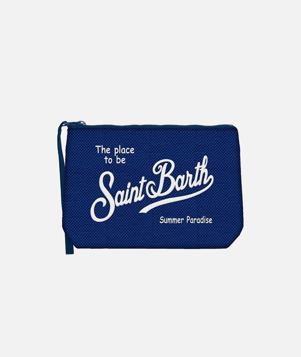 Pochette in piqué blu navy Aline con ricamo Saint Barth