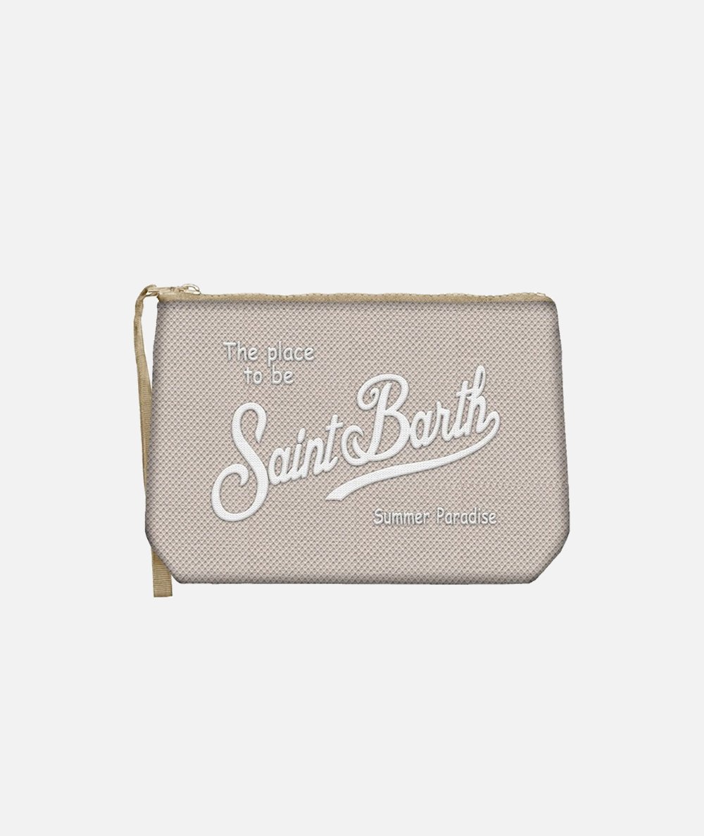 Pochette in piqué beige Aline con ricamo Saint Barth