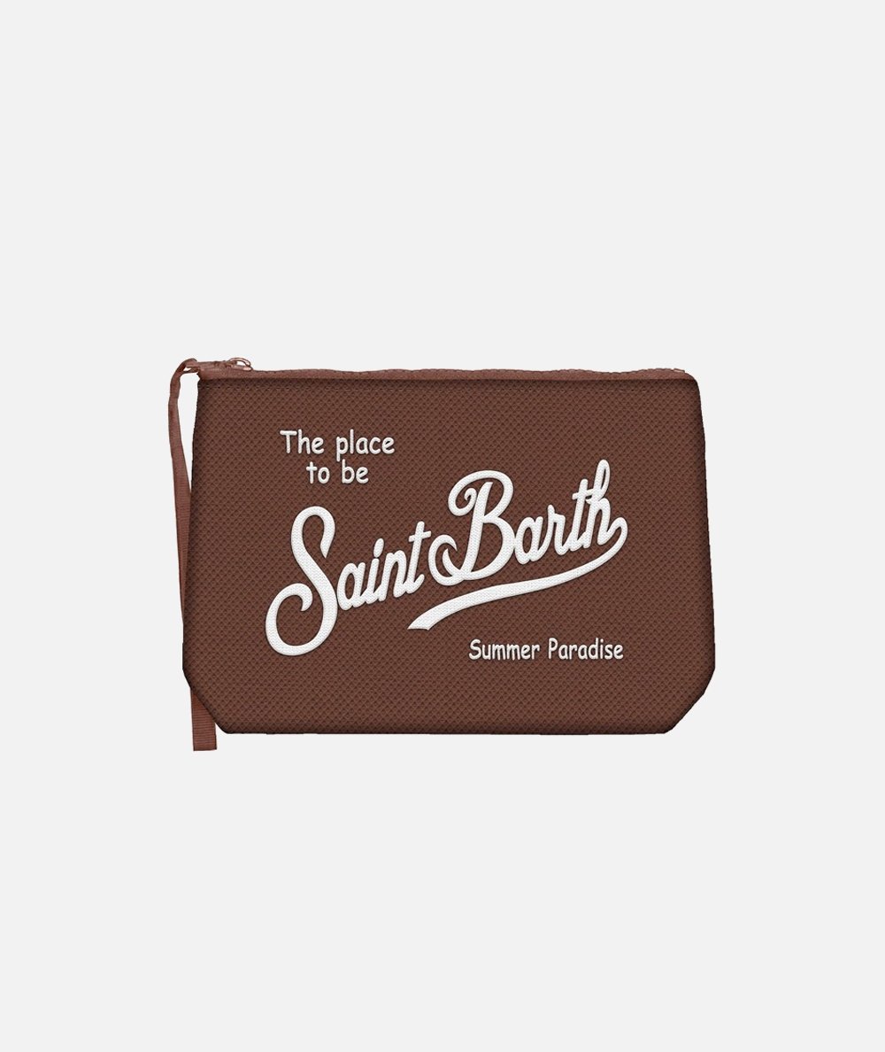Pochette in piqué marrone Aline con ricamo Saint Barth