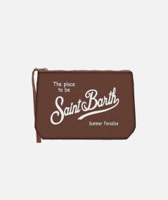 Pochette in piqué marrone Aline con ricamo Saint Barth