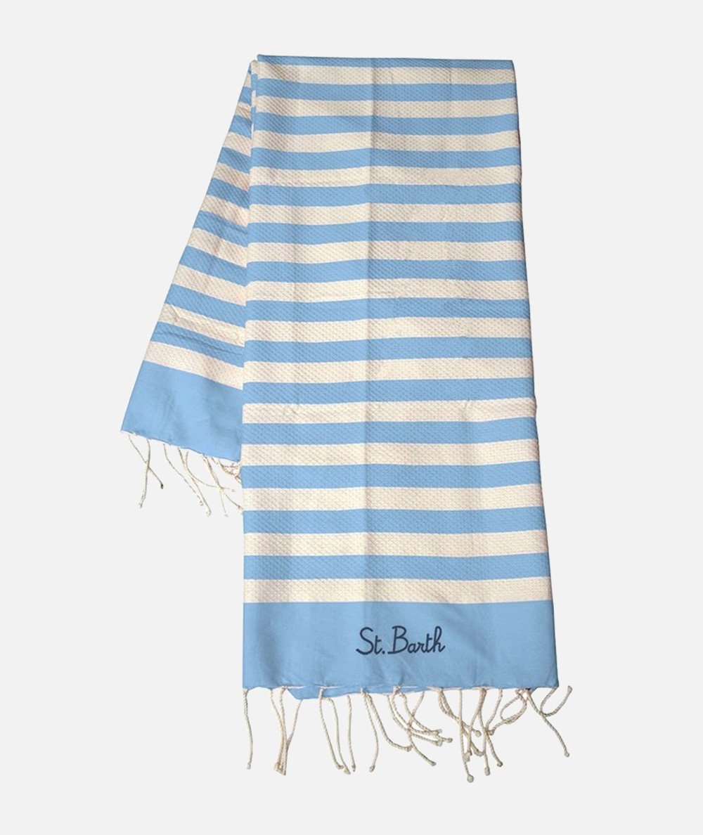 Telo mare in cotone Fouta con stampa a righe azzurre