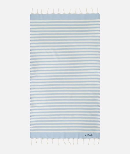 Telo mare in cotone Fouta con stampa a righe azzurre