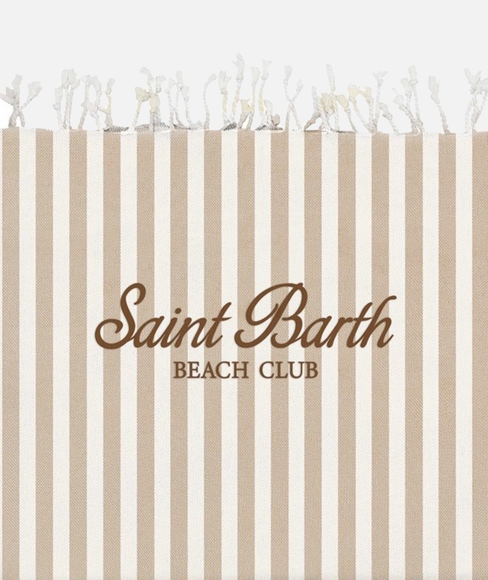 Fouta beach towel in light cotton with beige striped print