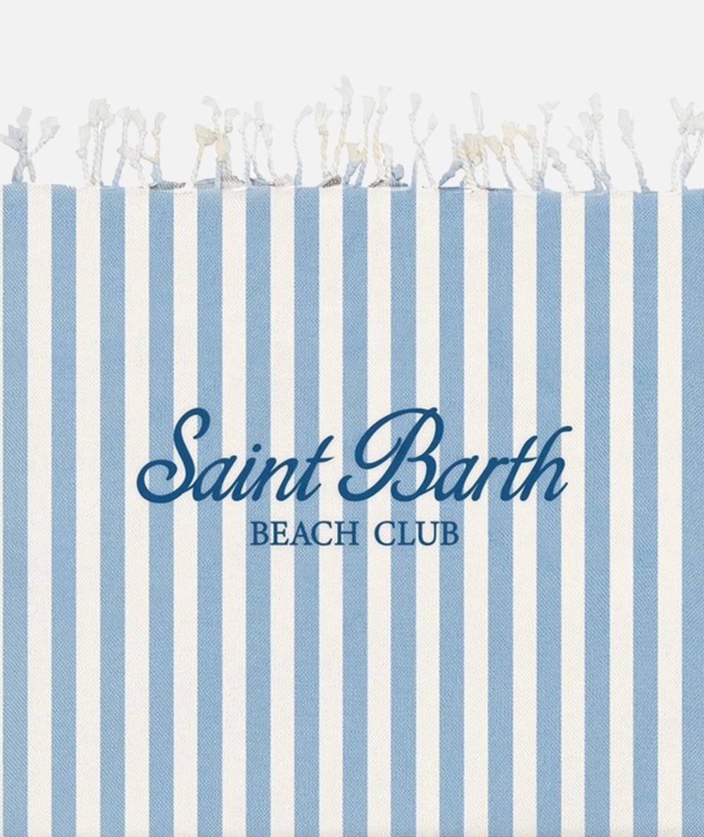 Fouta beach towel in light cotton with beige and light blue striped print