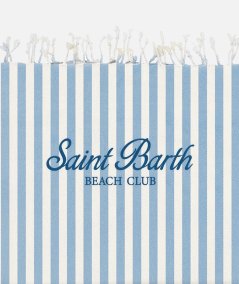 Telo mare Fouta in cotone leggero con stampa a righe beige e celeste