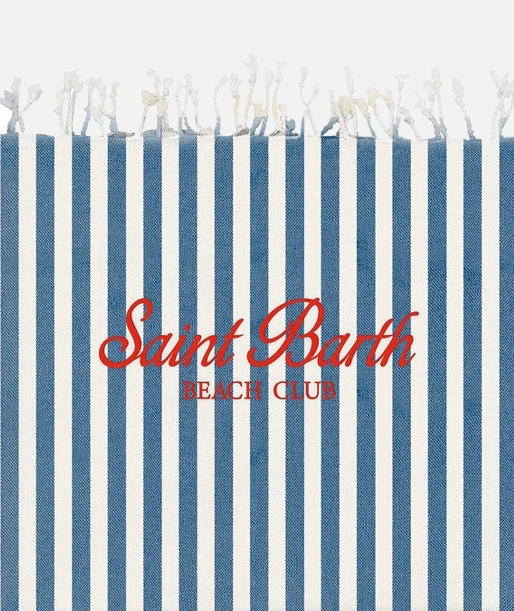 Telo mare Fouta in cotone leggero con stampa a righe beige e blu
