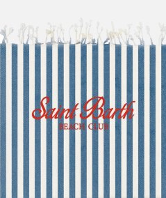 Fouta beach towel in light cotton with beige and blue striped print