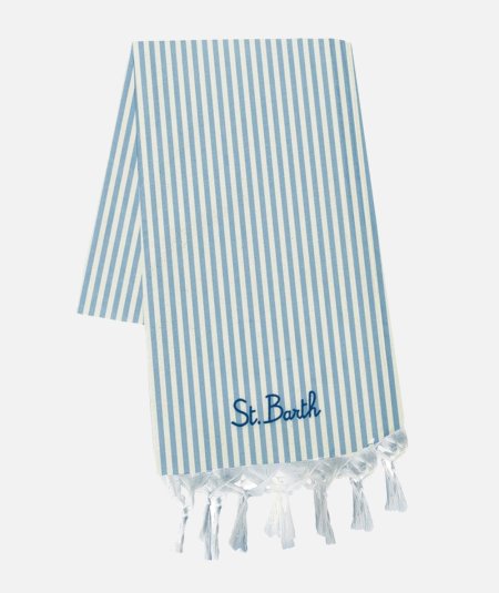 Fouta beach towel in light cotton with light blue and beige striped print - Duepistudio ***** Abbigliamento, Accessori e Calzature | Uomo - Donna