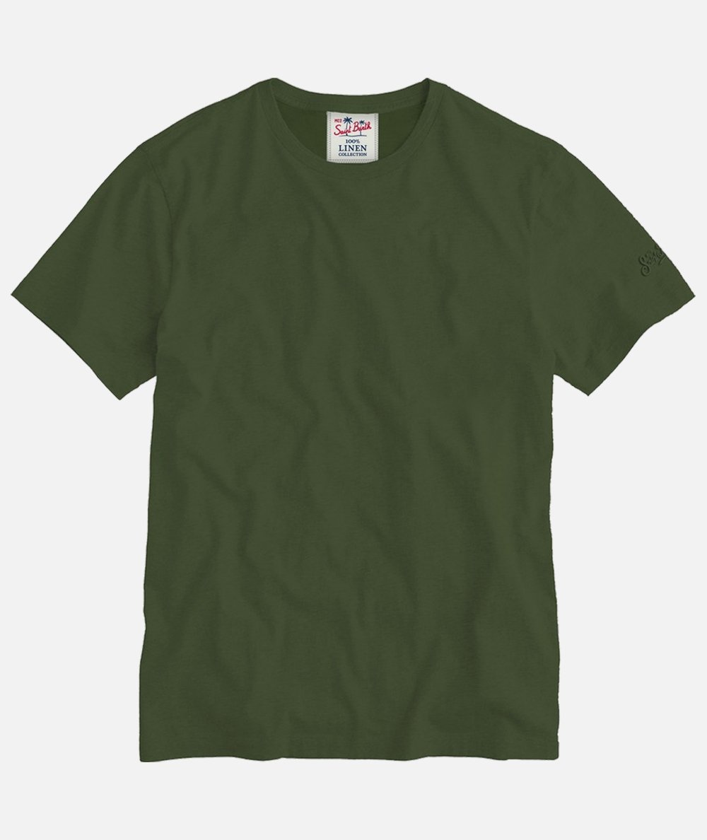 T-shirt da uomo in jersey di lino verde militare Ecstasea