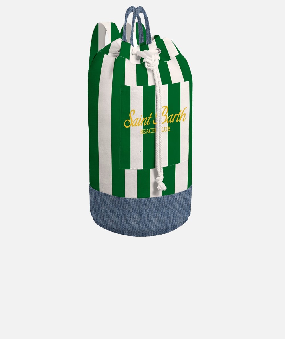 Green and white striped Saint Barth backpack bag