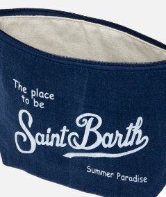 Aline clutch bag in navy blue linen