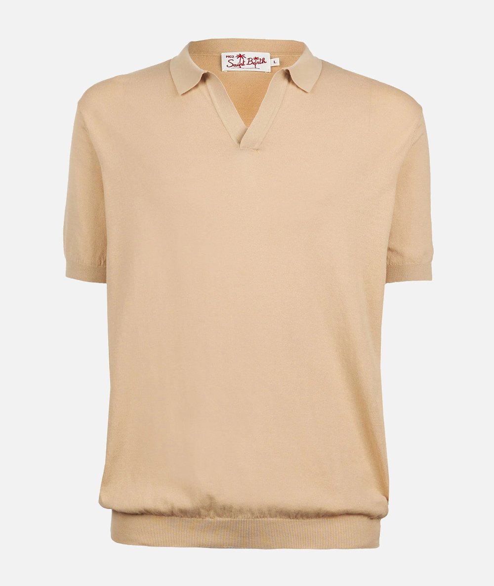Polo Sloan in maglia beige senza bottoni