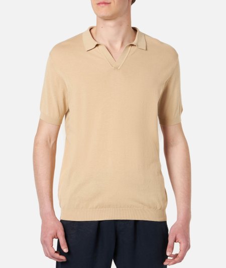 Sloan Polo Shirt in Beige Knit without Buttons