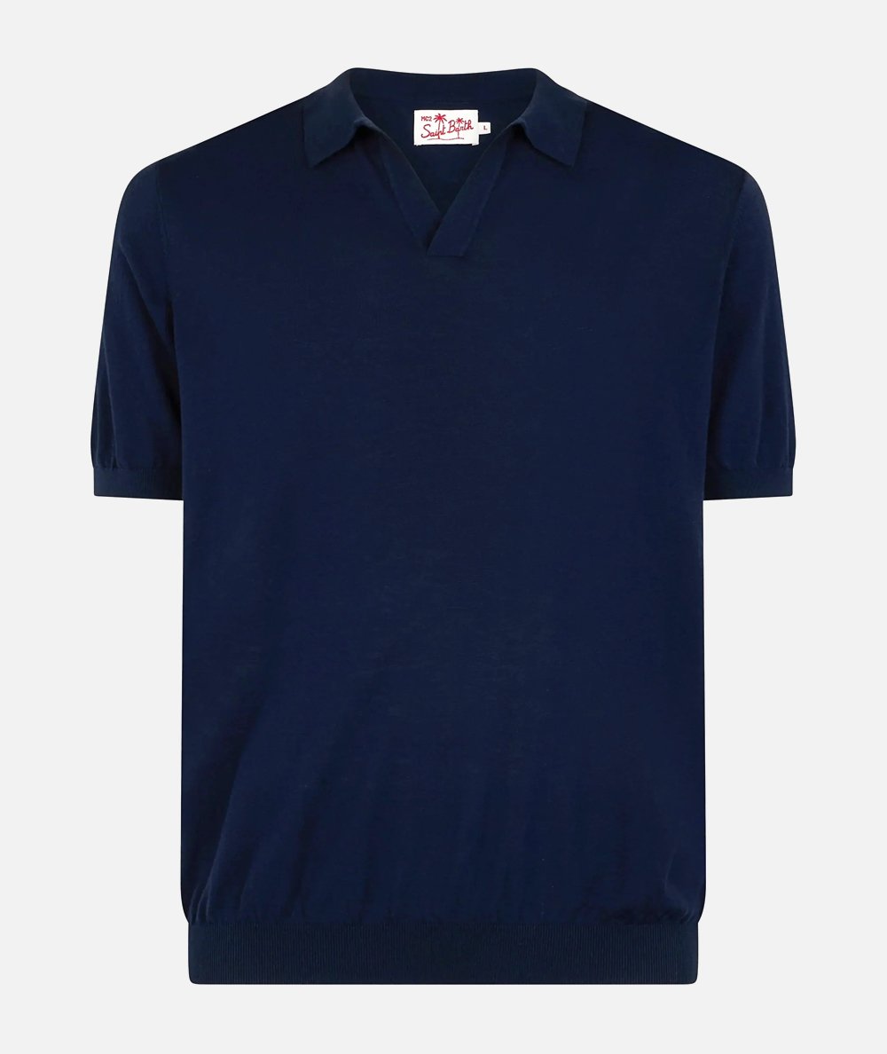 Sloan Buttonless Polo in Navy Blue Knit