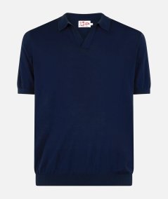 Sloan Buttonless Polo in Navy Blue Knit