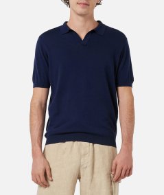 Sloan Buttonless Polo in Navy Blue Knit
