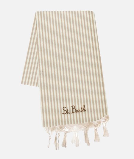Fouta beach towel in light cotton with beige striped print - Duepistudio ***** Abbigliamento, Accessori e Calzature | Uomo - Donna