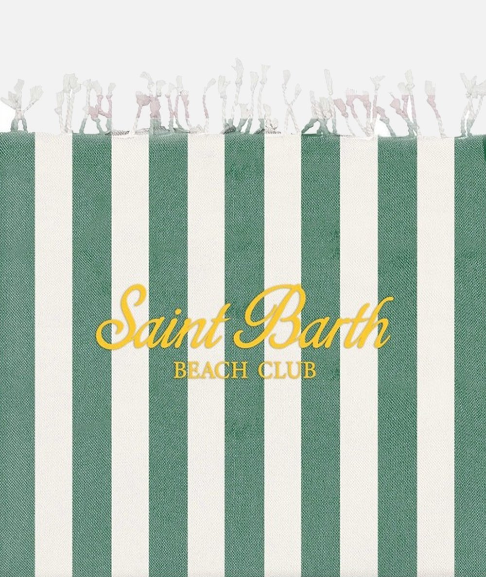 Fouta beach towel in light cotton with green and beige striped print