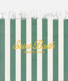 Fouta beach towel in light cotton with green and beige striped print