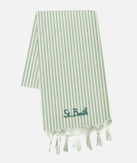 Telo mare Fouta in cotone leggero con stampa a righe beige e verde - Duepistudio ***** Abbigliamento, Accessori e Calzature | Uomo - Donna
