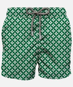 Gustavia medium length swimsuit with white-green geometric print