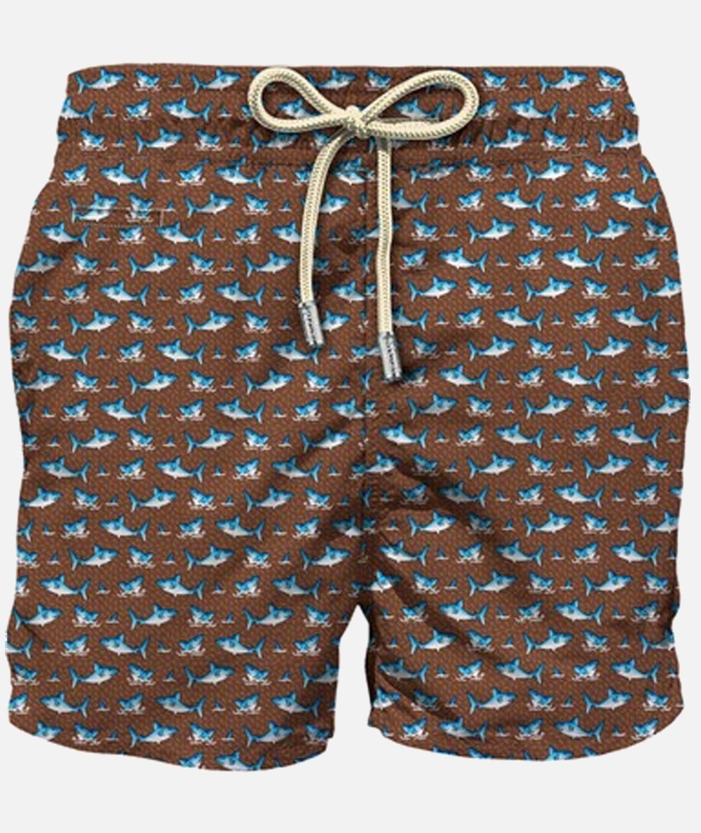 Lighting boxer swimsuit in lightweight fabric with micro shark print