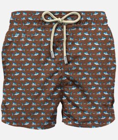 Costume da bagno boxer Lighting in tessuto leggero con stampa micro squali