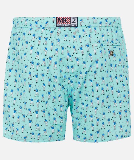 Lighting boxer swimsuit in lightweight fabric with golfer print