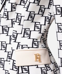 Double-breasted crêpe jacket with logo and plaque print