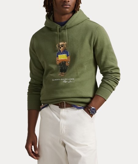 Felpa con cappuccio e stampa orso polo ralph lauren