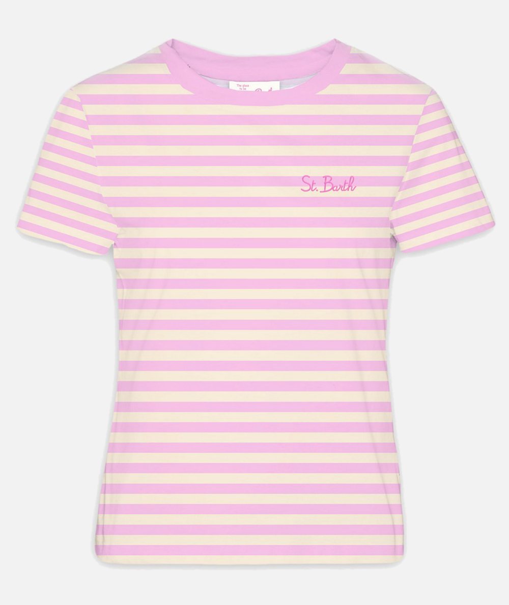 T-shirt girocollo in jersey di cotone a righe