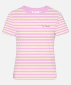 T-shirt girocollo in jersey di cotone a righe