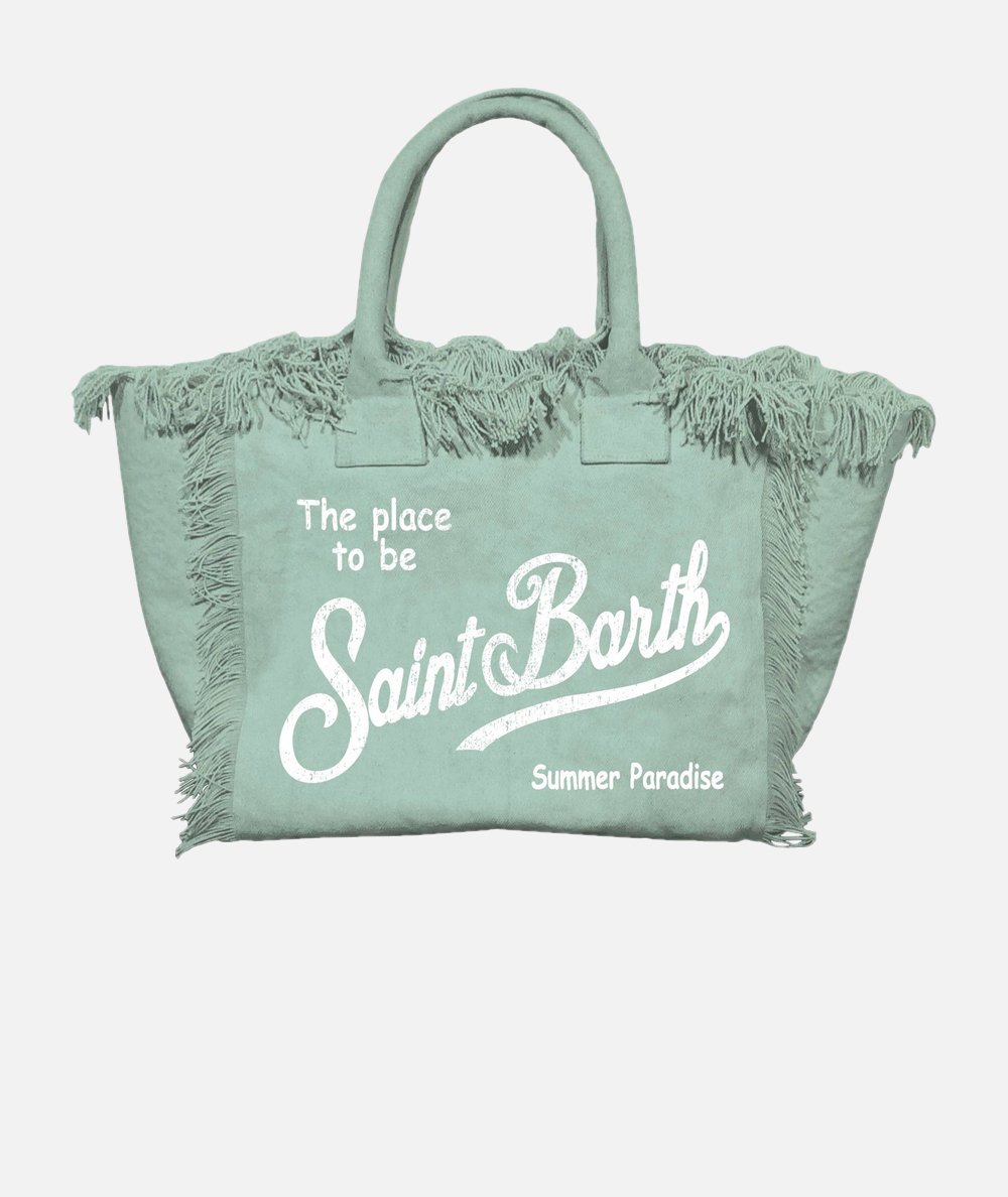 Borsa tote Vanity in tela di cotone verde tiffany